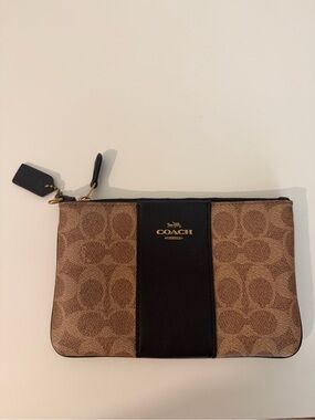 Coach Brown Signature Canvas with Black Leather Center Pouch